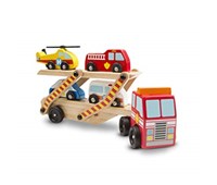 Melissa & Doug - Camion e rimorchio in legno con veicoli d'emergenza in legno